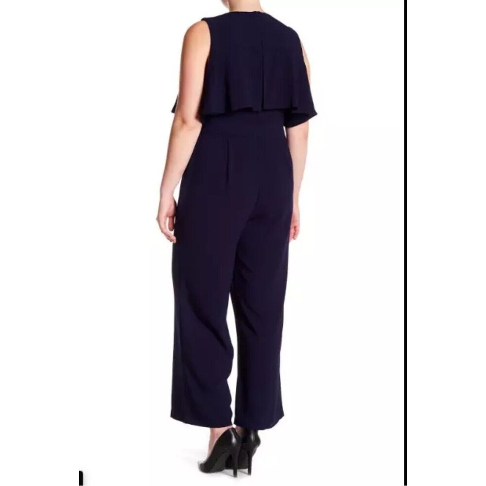 Vince Camuto Wide Leg Ruffled Jumpsuit Navy Size 8 Wide Leg Formal Corpcore - Picture 2 of 9